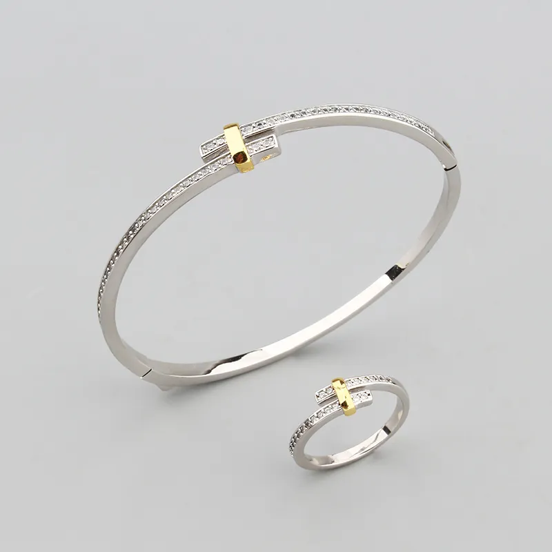 Elegant Gold And Silver Bracelet Ring Set Unisex Fashion 