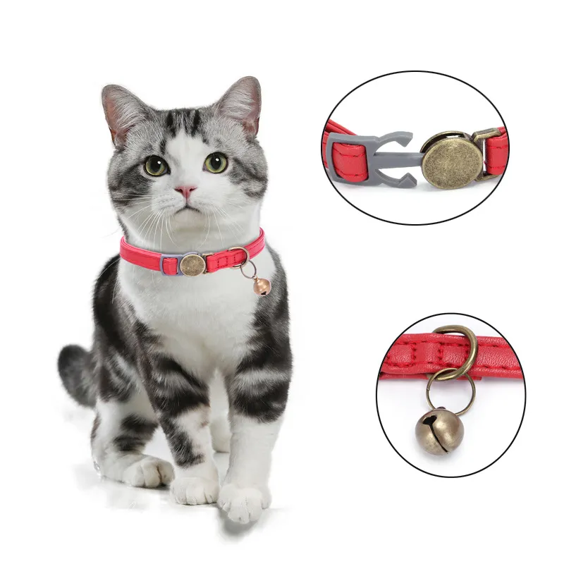 Custom Leather Small Dog Or Cat Collar - Personalized With Name & Bell-1351631