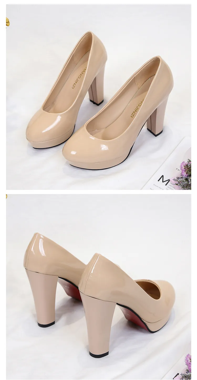 White Chunky white high heel shoes for Women - Round Toe