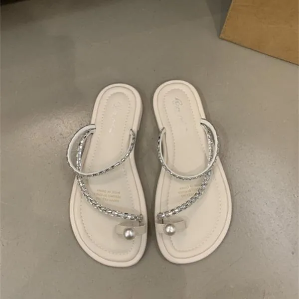 String Slippers Women Platform Slippers Casual Summer Slides With String Bead Detail ...