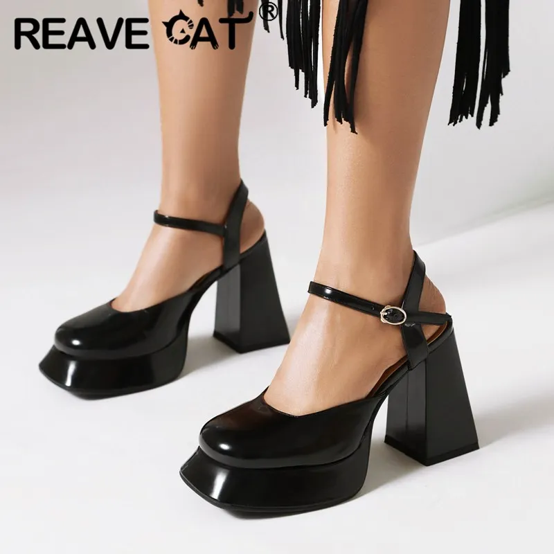 Wholesale REAVE CAT Womens Round Toe Block High Heel Pumps With 10.5cm Platform And 3cm Buckel Strap Sweet Girls Daily Mary Jane Shoes In Plus Size 42 43 At Only 33.38 DHgate.Com