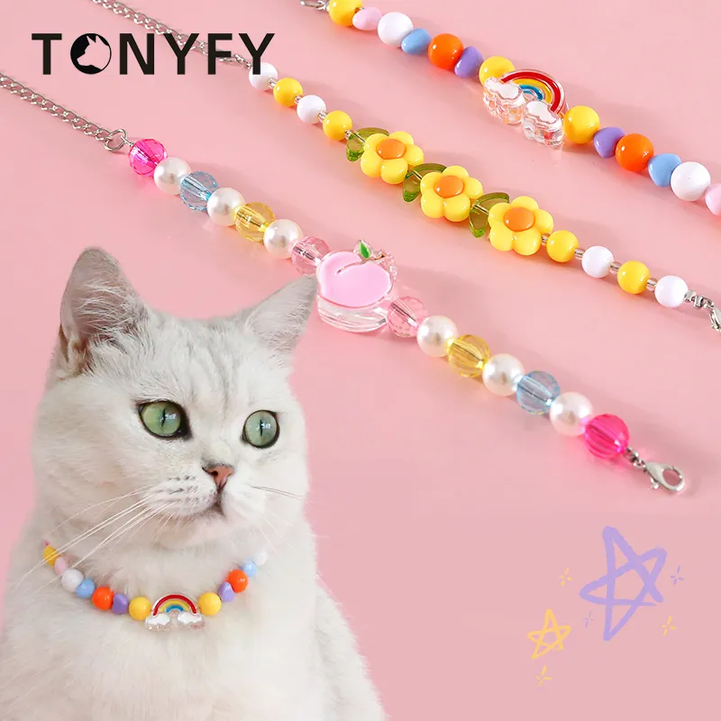 Cat Collar Jewelry: Elegant Pearl Pet Necklace With Love Flower