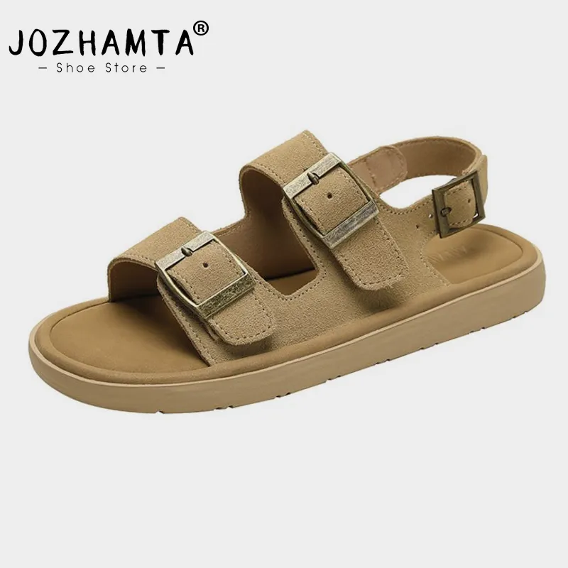 Save Big on Bulk Women's Sandal Heel Cm Leather Size JOZHAMTA 35 40  Flats Sandals For Women 2025 Real Leather Casual Low Heels Summer Shoes Ins 