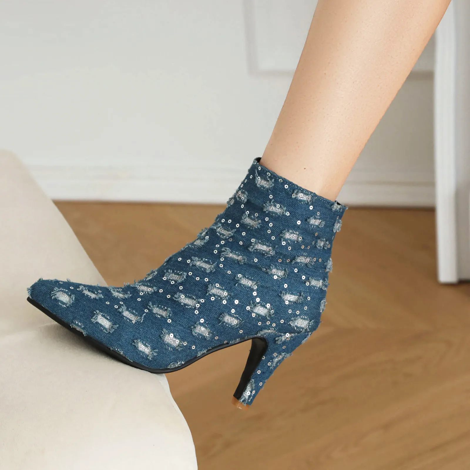 Pale blue ankle boots deals