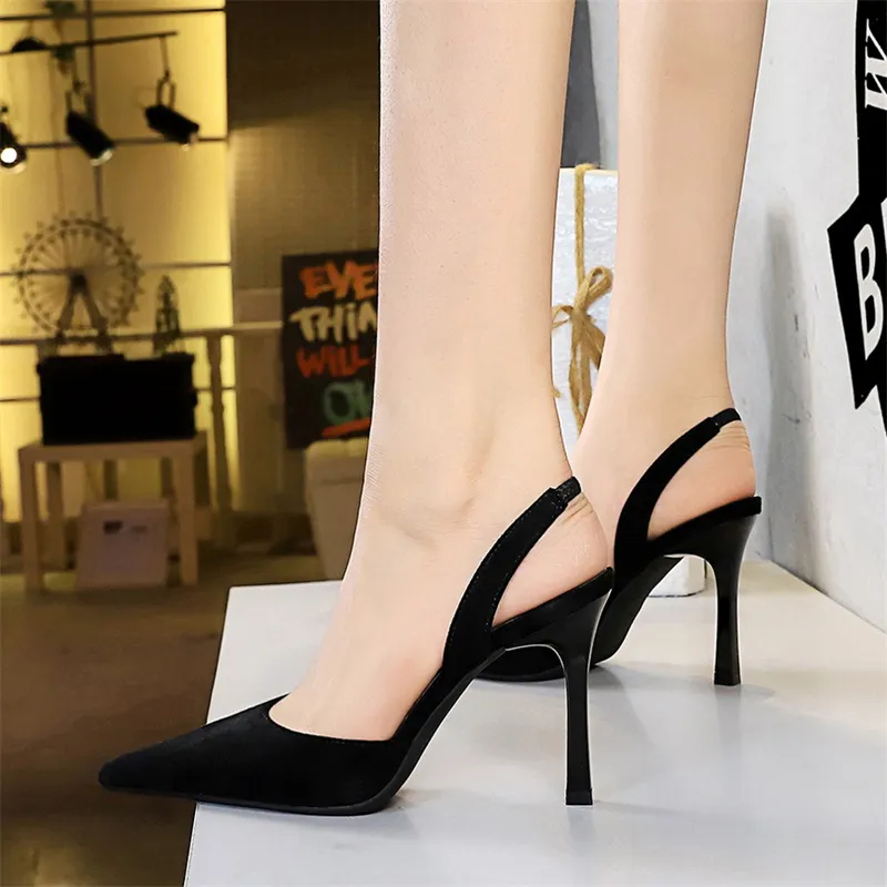 Elegant Pointed Toe High Heel Sandals Women's Fashion Slingbacks, Black  Office Heels, Comfortable Summer Party Shoes, Shallow Mouth Design