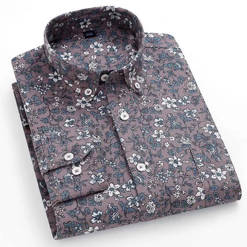 Vintage Floral Print Cotton Oxford Floral Print shirt for Men - Slim Fit, Button Down, Spring Casual Social Wear (Z240914)