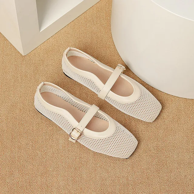 Square Toe Ballet Flats: Breathable Mesh Mary Janes - Shop Now