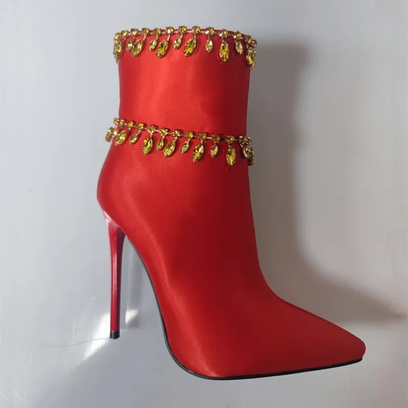 Red satin boots deals