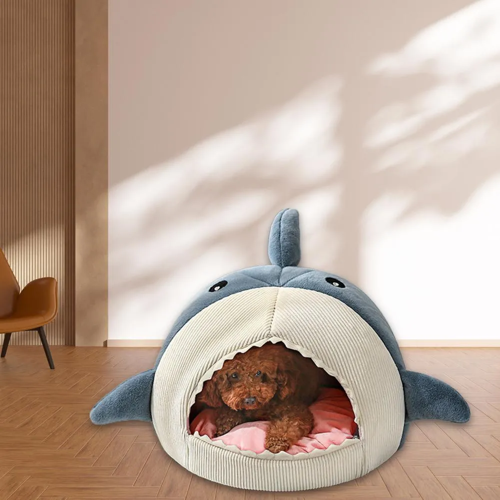 Cozy Shark Pet Bed Washable Mini House for Restful Sleep