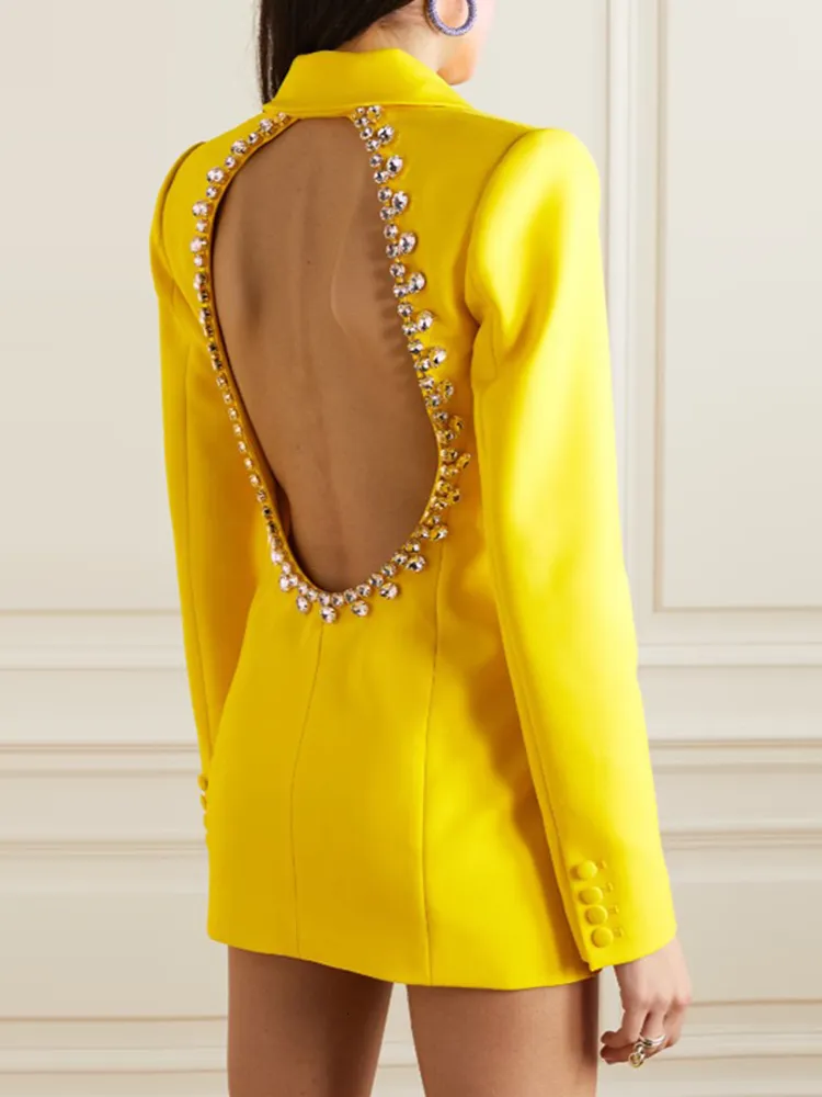 Beaded Backless Long Blazer Designer Womens Jacket Rhie Dias