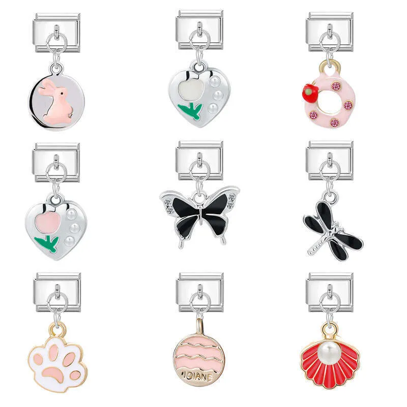 New Women's Gift Cute Dragonfly Butterfly Tulip Pendant Italian Charms Links Bangle Beads Fit 9mm Stainless Steel_voghion.com