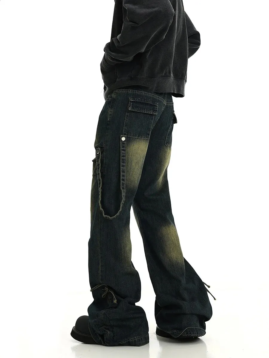 Mens Drawstring Wide Leg Flare Jeans - Deconstructed Mens Drawstring Wide Leg Flare Jeans - Deconstructed