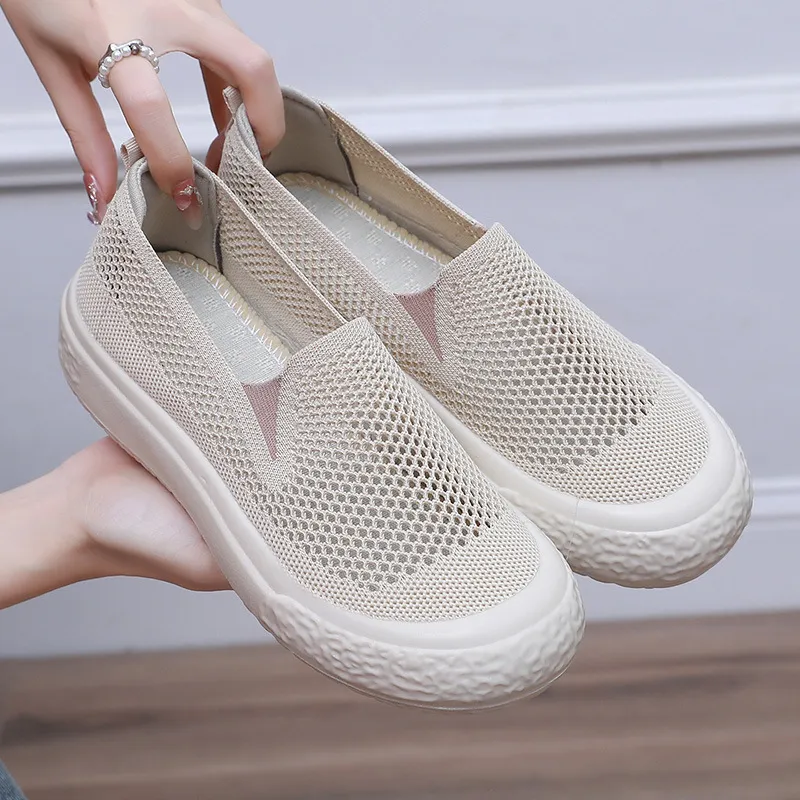 LEDINEY Women's Flats Slip On Go Walk Shoes For Women Comfortable Walking Sneakers Knit Low Wedge Dressy Ballet Shoes Zapatos Para Mujer, Beige, 4 UK - View #4