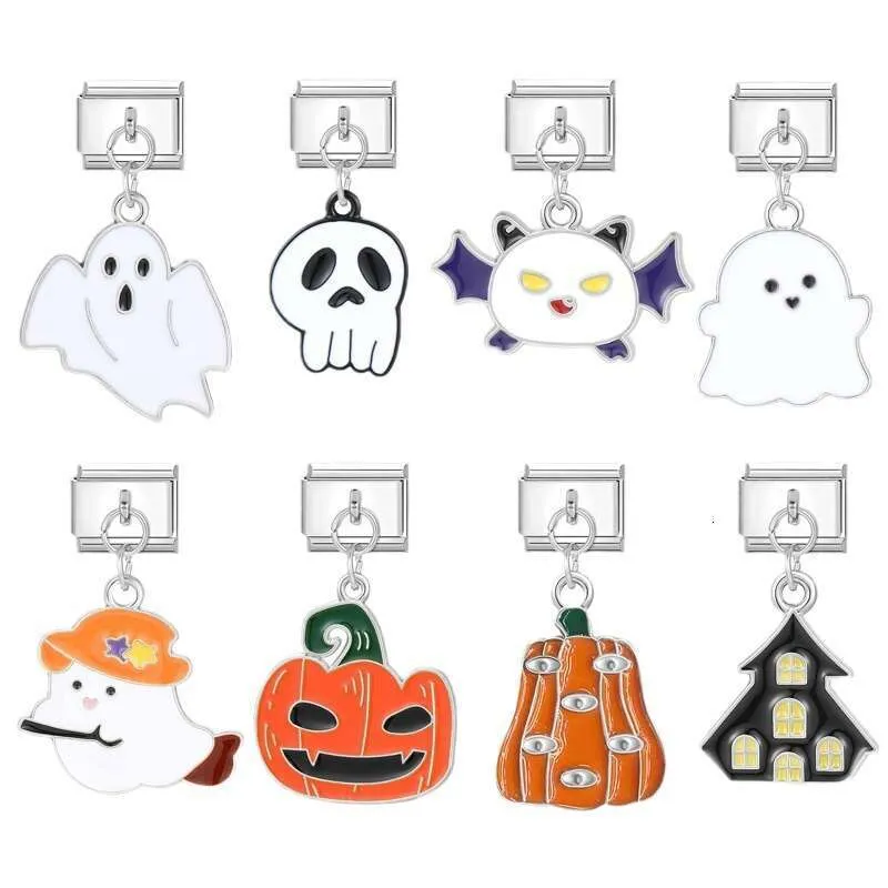 2024 Color Glaze Halloween Ghost Castle Bat Pendant Italian Charms Links Bangle Beads Fit 9mm Stainless Steel Bracelet_voghion.com