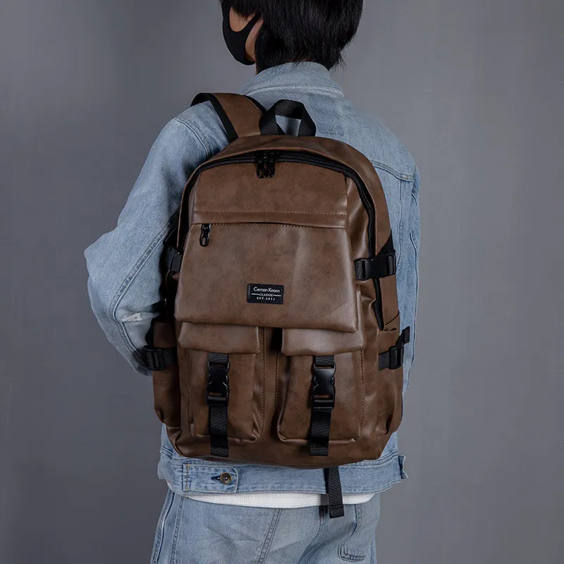 Men's Large Capacity Backpack Adjustable Straps Soild Leather Schoolbag Fashion Rucksack For Men Outdoor Travel Knapsack_voghion.com