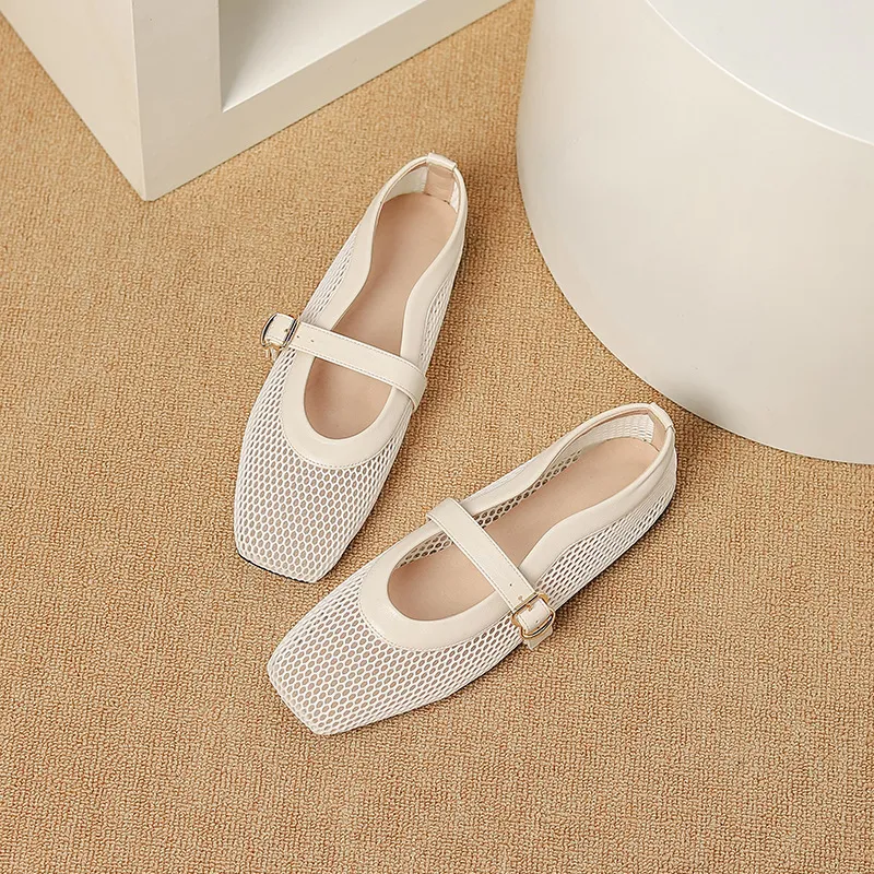 Square Toe Ballet Flats: Breathable Mesh Mary Janes - Shop Now