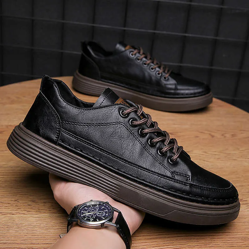 Men's Black Leather Sneakers: Lightweight, Versatile Sport Casual Shoes