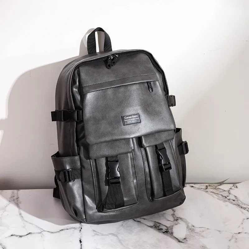 Men's Large Capacity Backpack Adjustable Straps Soild Leather Schoolbag Fashion Rucksack For Men Outdoor Travel Knapsack_voghion.com