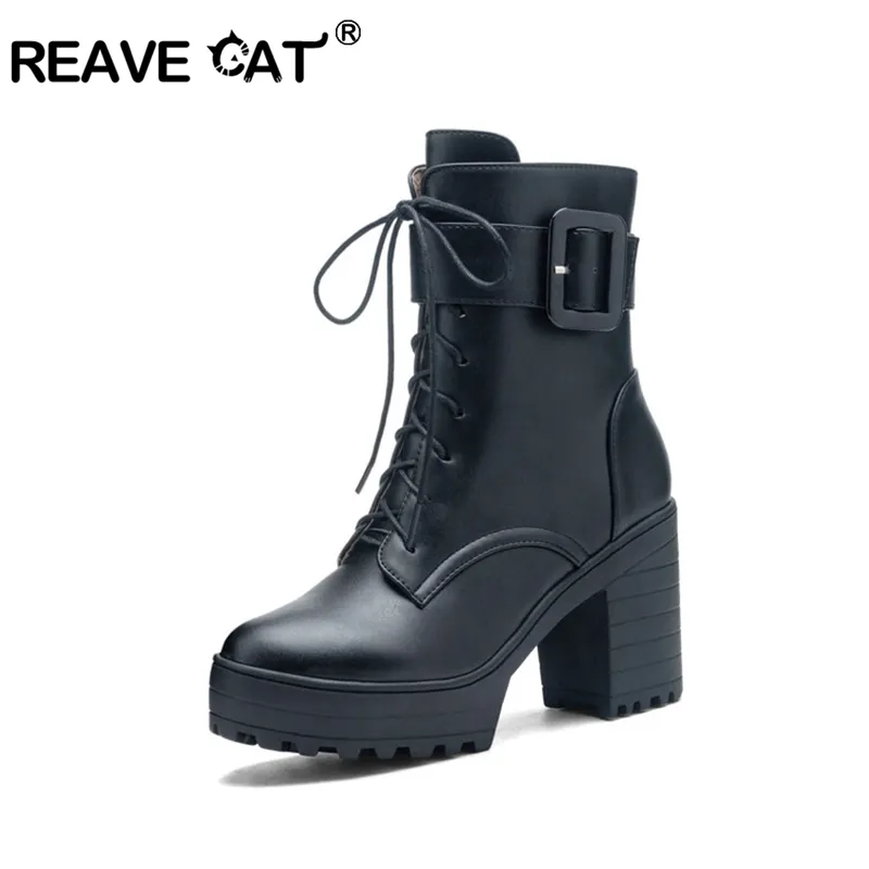 Moto Ankle Boots: Womens Lace Up Heel Bootie With Buckle Detail