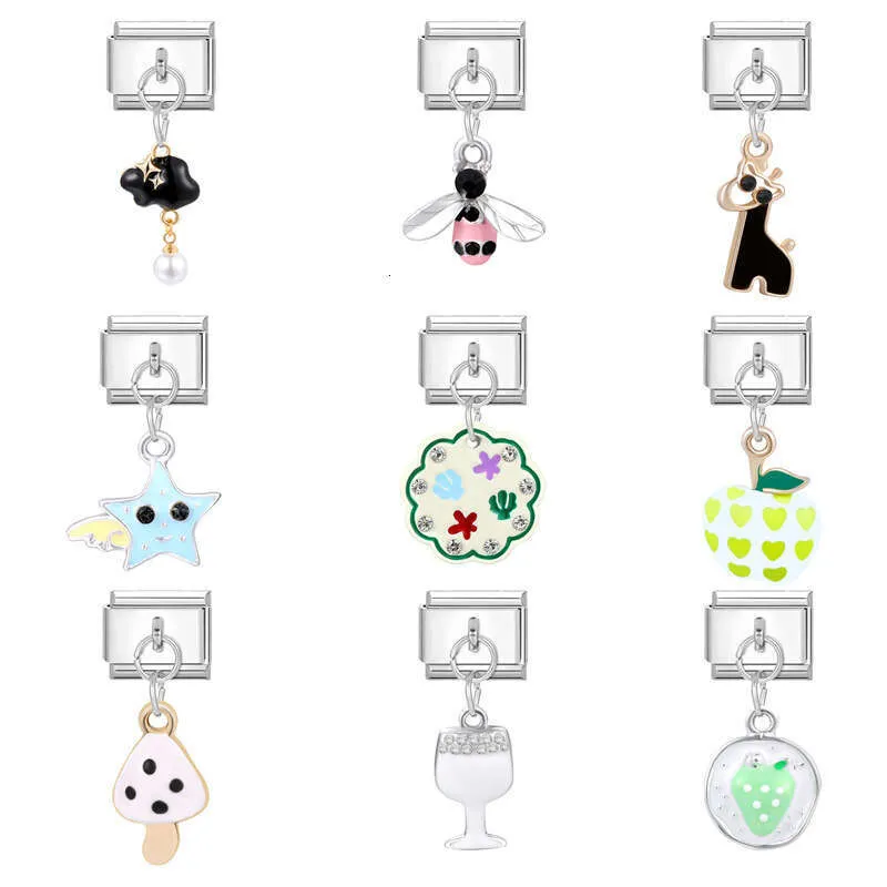 Nieuw damescadeau: hanger met paddenstoel en libelle, Italiaanse bedeltjes, schakels, geschikt voor een armband van 9 mm roestvrij staal._voghion.com