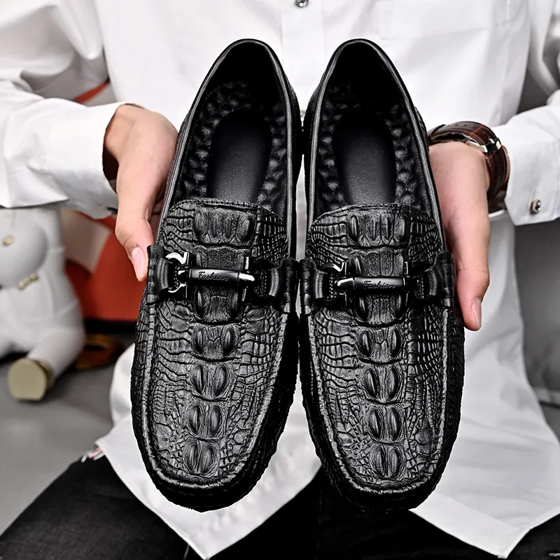 Men\'s Genuine Patchwork Crocodile Loafers Avventura Crocodile Loafers Patchwork Leather Black Mens  main image 3