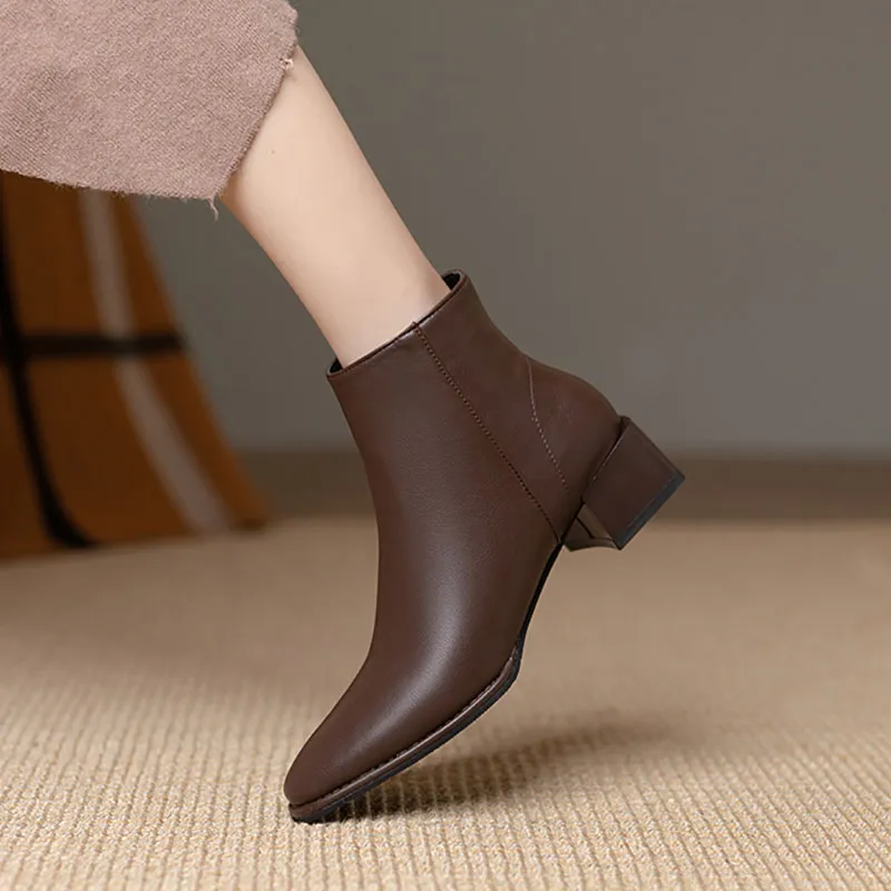 Stylish Womens Mid Heel Low Heel Ankle Boots With Zipper Perfect For Office And Winter Black Botines De Mujer Brown 9894N From Factory Dh519046 Bulk 18.72 DHgate.Com