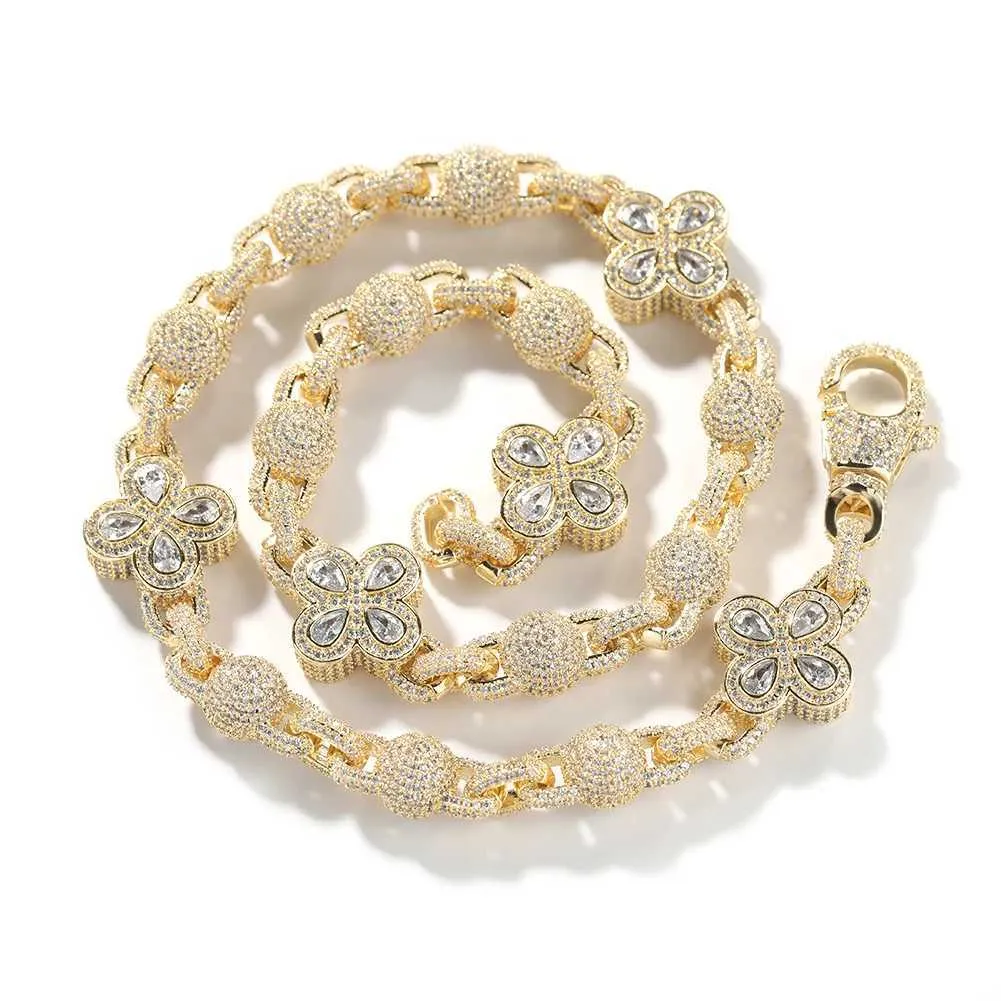 Pendant Necklaces BLING KING Four Leaf Clover Beaded Chain Necklace Micro Paved Cubic Zirconia Bracelet Hip Hop Jewelry_voghion.com