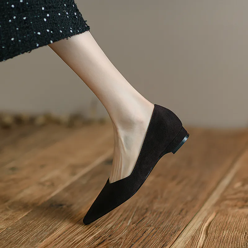 Bulk C79B Womens Natural Suede Leather Flats Pointed Toe Slip On