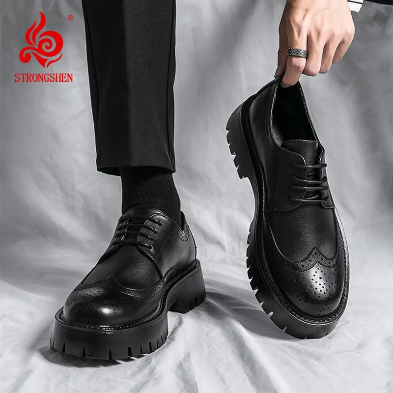 Oxford Shoes Black Mens Platform Shoes Chunky Dress Shoes Men
