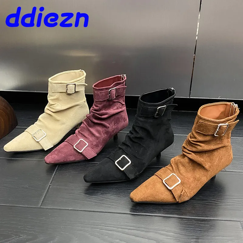 Fashion Pleated Ankle Boots For Women Low Heel Buckle Zipper Short fashion-pleated-ankle-boots-for-women-low-heel-buckle-zipper-short