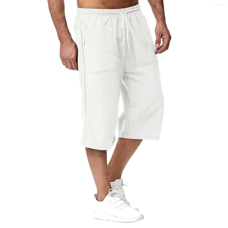 Mens Cotton Linen Capri Sweatpants For Spring And Summer Beach Vacation Loose Casual Joggers With Cropped Beachwear Khaki Linen Trousers From Finebeautyone 14.93 DHgate.Com