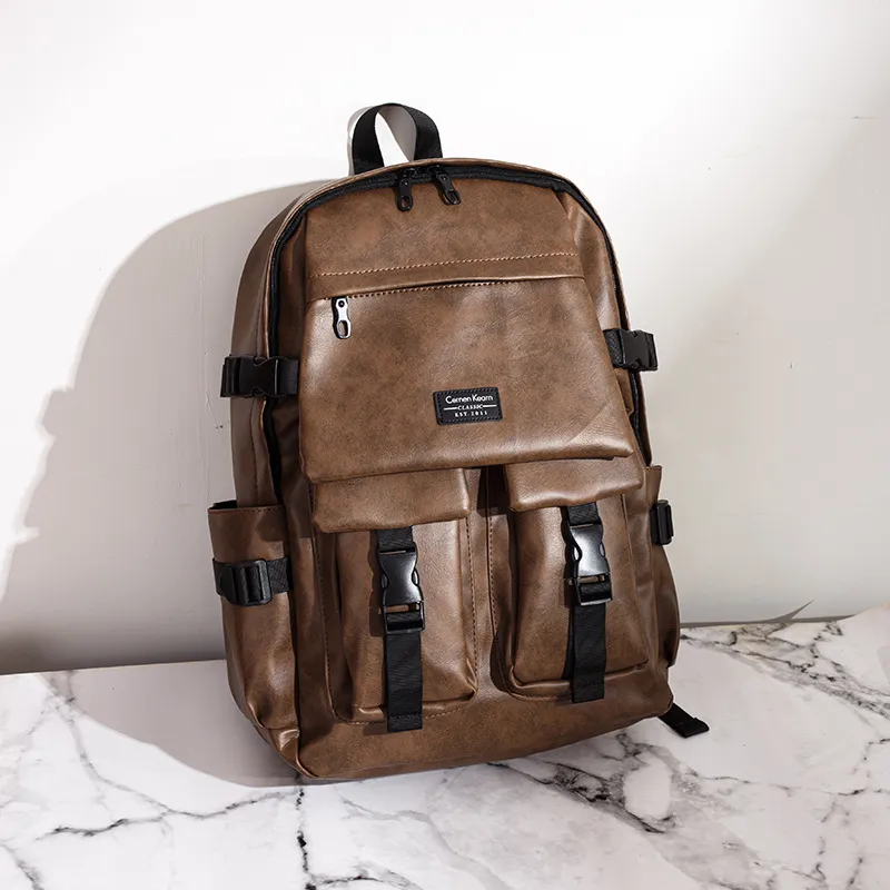 Men's Large Capacity Backpack Adjustable Straps Soild Leather Schoolbag Fashion Rucksack For Men Outdoor Travel Knapsack_voghion.com