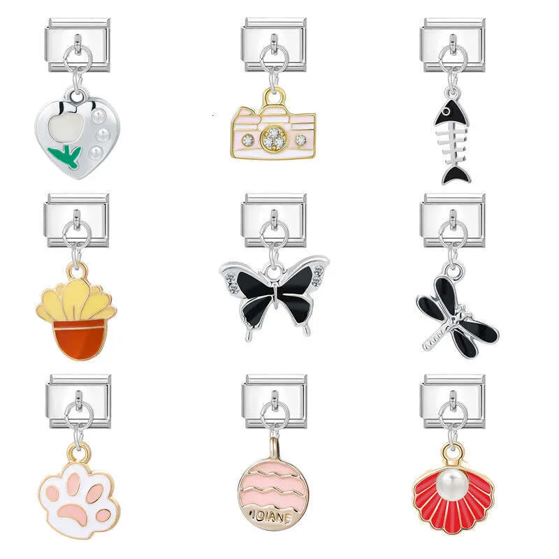 New Women's Gift Cute Dragonfly Butterfly Tulip Pendant Italian Charms Links Bangle Beads Fit 9mm Stainless Steel_voghion.com