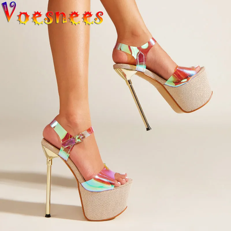 Transparent Platform Heels Sexy 17CM High Heels Transparent PVC Sandals  Women's Nightclub Pole Dance Shoes Summer Stage Pumps
