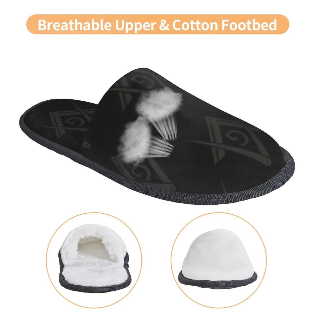 Freemason Slippers Masonic Square Compass Scuff w Memory Foam Comfort Spa House Shoes for Women Non Slip Sole