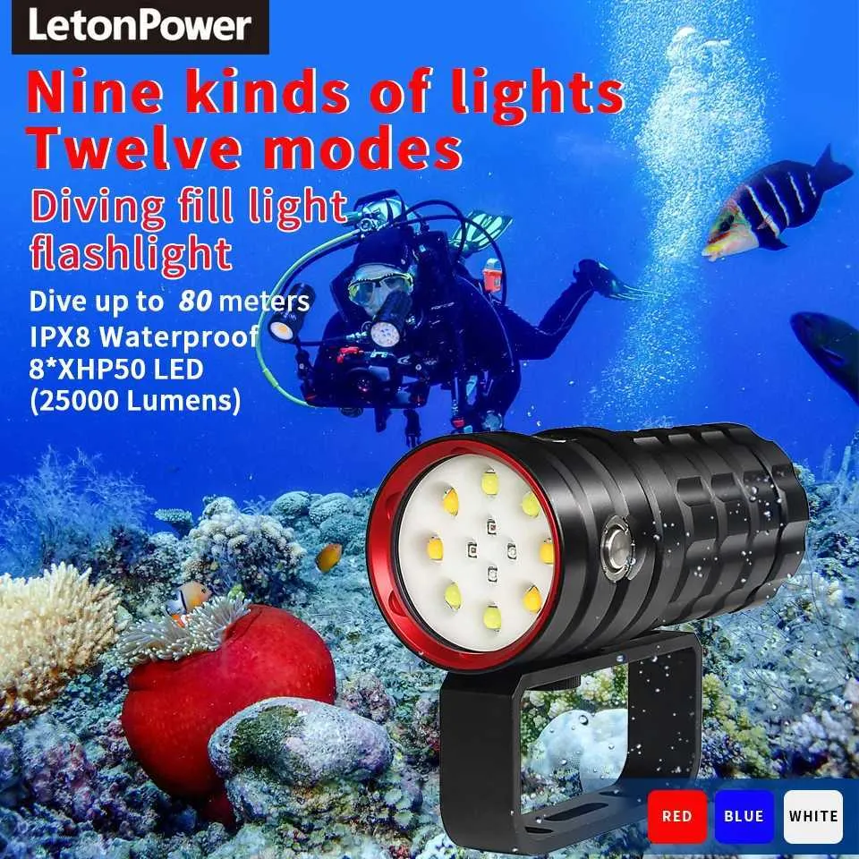 Olympus Tough Tg-7 Genwiss 25000Lumen Dive Light - 100M Waterproof Underwater Flashlight With Type-C Charging (3 Batteries) Diving Flashlight