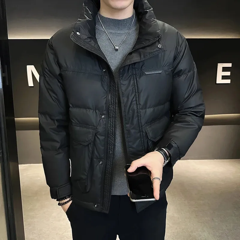 Mens Winter Short PU Leather Down Jacket Mens Thick From Zara05