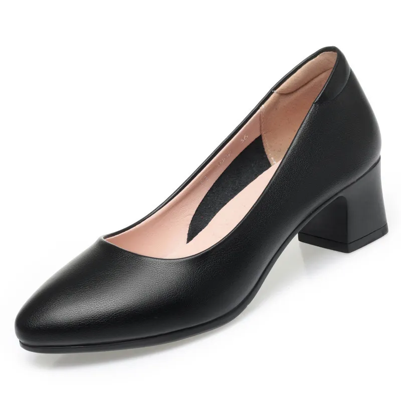 Plus Size Comfortable Block Heels: Soft Leather Womens Office