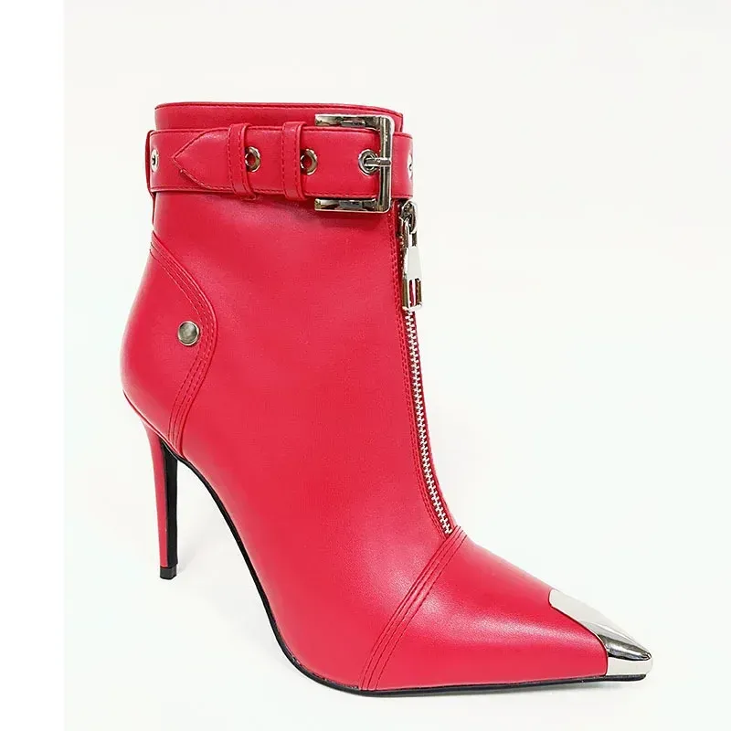 Red High Heel Pointed Toe Ankle Boots With Metal Pointed Decoration And Belt Buckle Front For Womens Fashion Show In Autumn And Winter From Factory Dh910445140 Bulk 61.27 DHgate.Com
