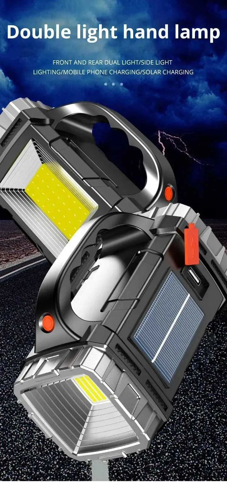 Solar Powered Flashlight With Power Bank - USB-C Rechargeable, 4 Light Modes, Portable Emergency Light
