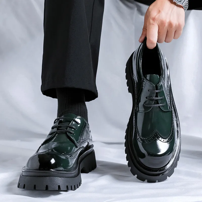 Green Glossy Leather Lace-Up oxford sneakers mens for...