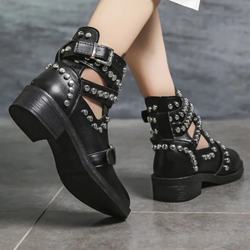 Women's Ankle Boots Autumn Platform Rivet Chunky Square Heel
