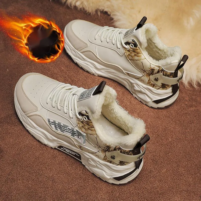DHgate.com:Mens Fleece-Lined Leather Dad Sneakers - Warmth