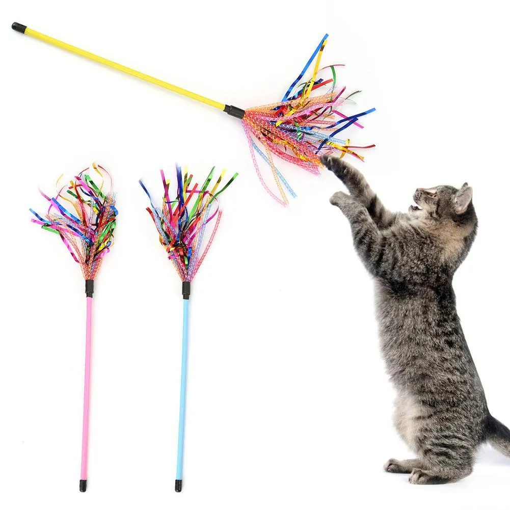 DHgate Colorful Cat Teaser Wand With Rattle Ribbon Interactive 