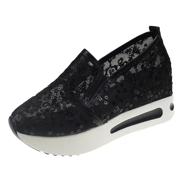Bulk Womens Sequin Mesh Breathable Wedge Sneakers Stylish Height Boosting Platform Shoes In White And Gold At Only 24.12 DHgate.Com