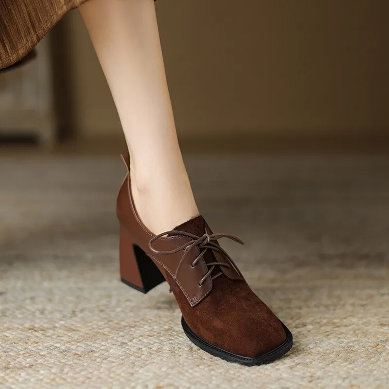 RUIYANQI Women's Trendy Square Toe PU Leather Slip On Chunky Heel Loafers Closed Toe Patchwork Platform High Heel Office Pumps Shoes Silver Women
