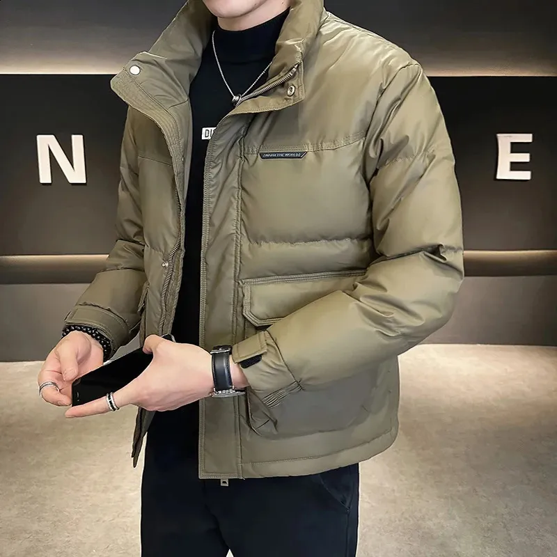 Mens Winter Short PU Leather Down Jacket Mens Thick From Zara05