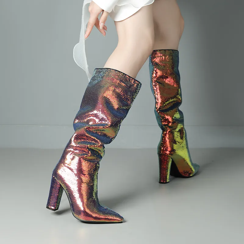 Ladies Boots Knee High Sparkle Boots Sequin Boots Women's Ultra