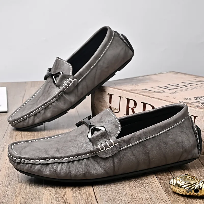 Men’s Grey Leather Loafers | Casual SlipOn Driving Shoes Urban Shoes Style Sz7 Amazon.com | OJPO Driving Shoes for Men Breathable Mesh  main image 3