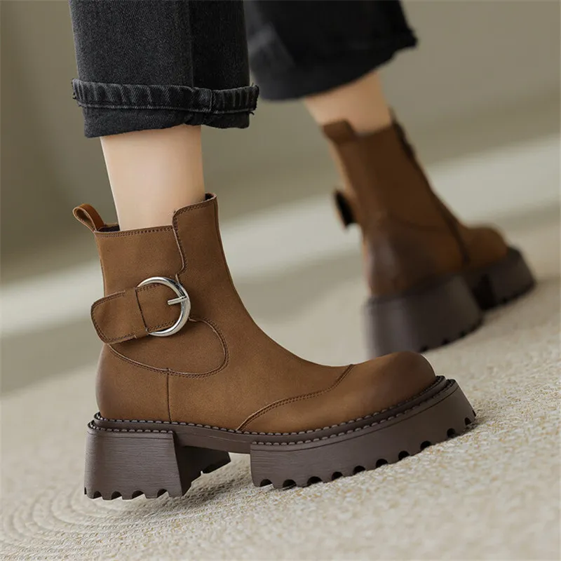 Save Big on Bulk Women's Chunky Leather Ankle Boots Women's Split Leather  Platform Boots, Round Toe Chunky Heel Ankle Booties For Fall/Winter 2024 